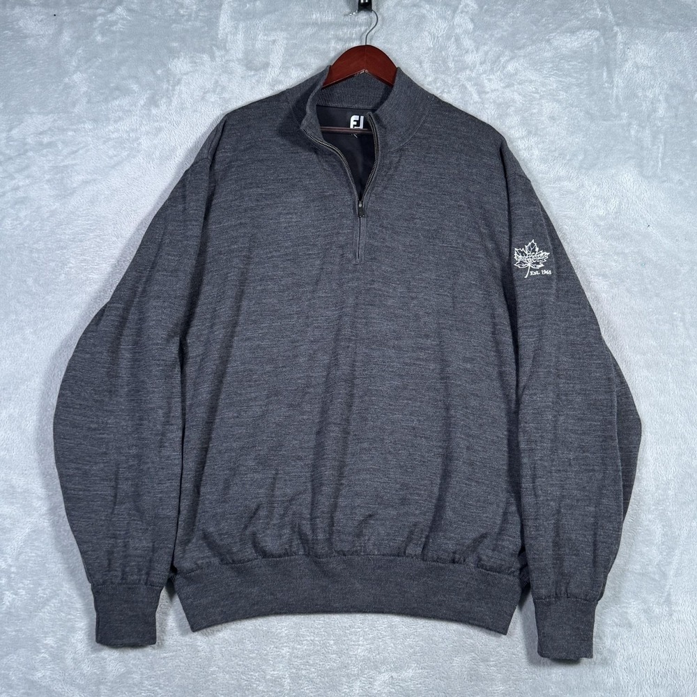 FootJoy Sweater Mens 2XL Gray Wool 1/4 Zip Mock Neck Maple River Golf Pullover